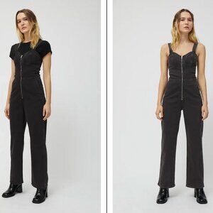 Weekday Black Augusta Jumpsuit Sleeveless Overalls Stretch Denim Zip Front M 40